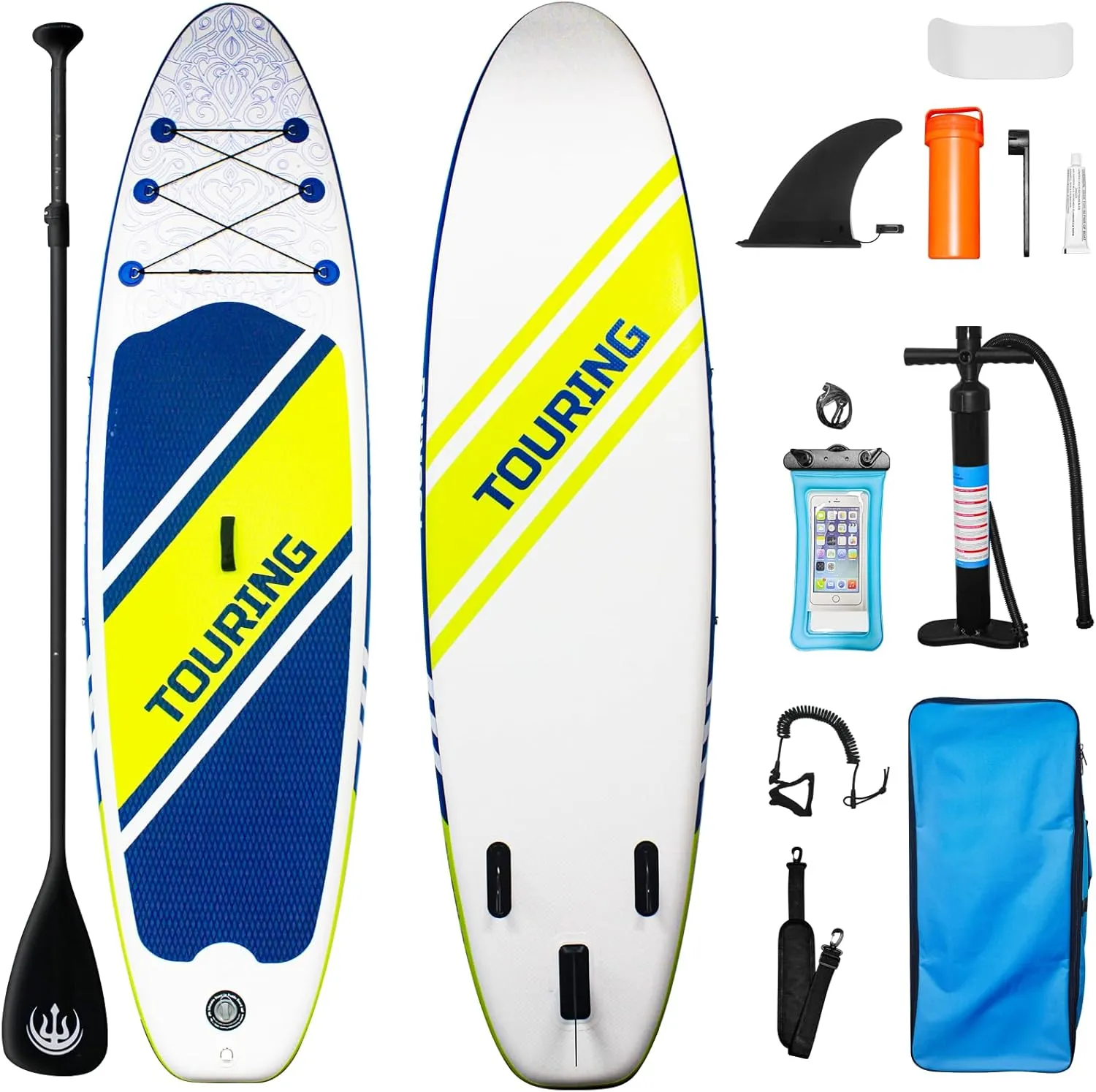 Inflatable Stand Up Paddle Board,10'6''33''Paddle Boards with Full Accessories,Lightweight & Wide Stable Design,Non-Slip EVA Comfort Deck for Paddle,Yoga,Fishing,Sunbathing,Blue Yellow and White