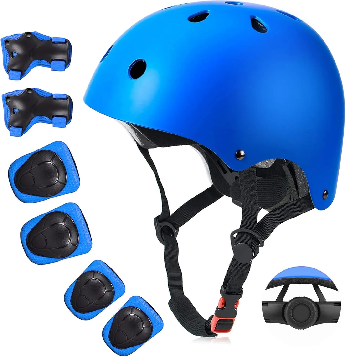 Kids Bike Helmet Set, CPSC Certified with Knee Pads Elbow Pads Wrist Guards,Adjustable Helmet for Ages 5-8-12-15 Toddler Kids&Youth,Bicycle Skateboarding Helmet Scooter Roller Skate (Blue)