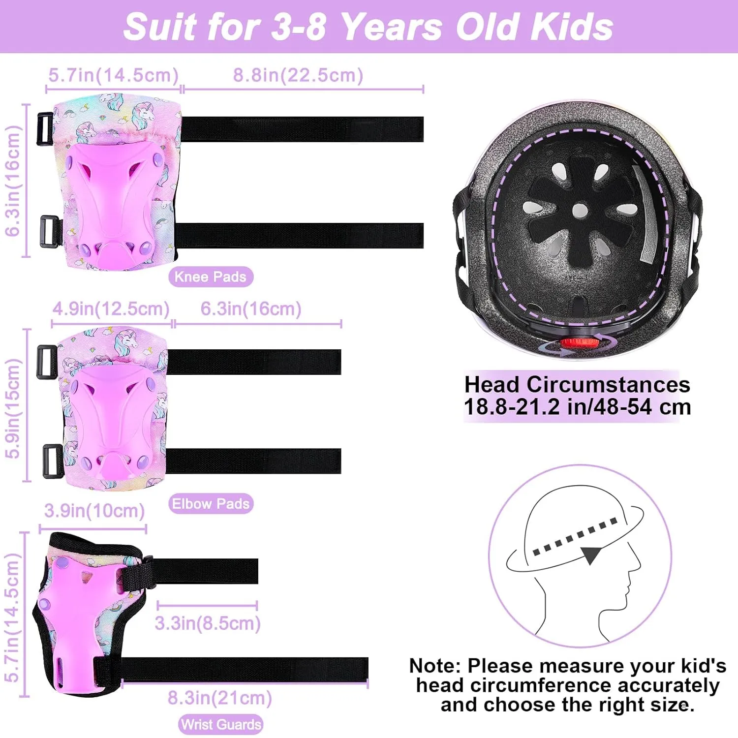 Kids Helmet, Toddler Bike Helmet with DIY Stickers Unicorn Knee Pads and Elbow Pads Set Adjustable Protective Gear Set for Girls Age 3-5-8 Years fit Roller Skates, Bicycle, Skateboarding, Scooter