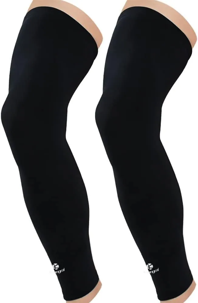 Kuangmi Compression Full Leg Sleeves for Cycling, Basketball, Sport Supports and Recovery and UV Protection 1 Pair (Black, X-Large)