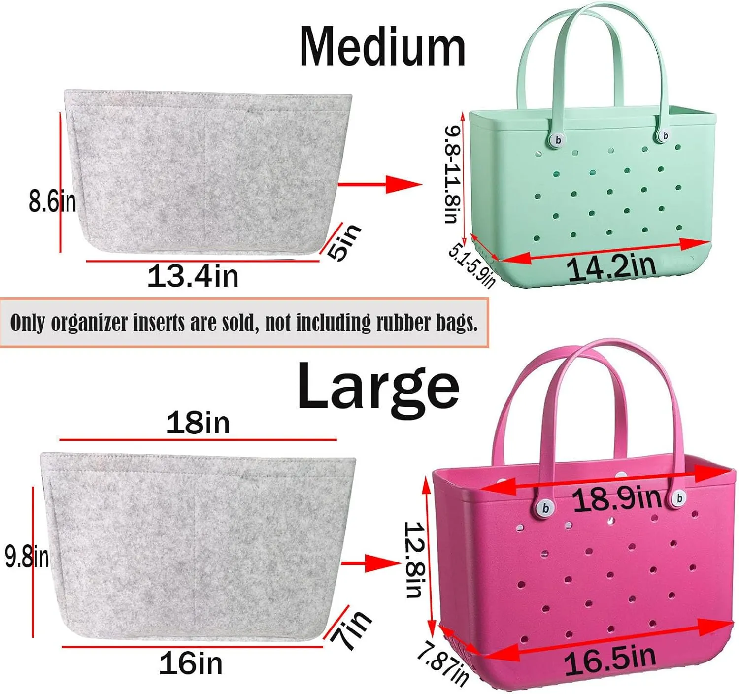 Lckaey Beach Bag organizer for bogg accessories Large Organizer Storage for Bogg Bag Organizing divider insert 3018French grey-L