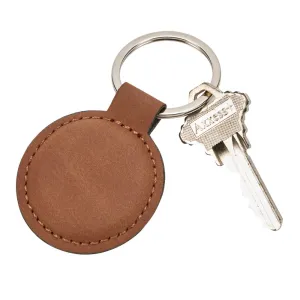 Leatherette Round Keychain, Caramel 1.875"