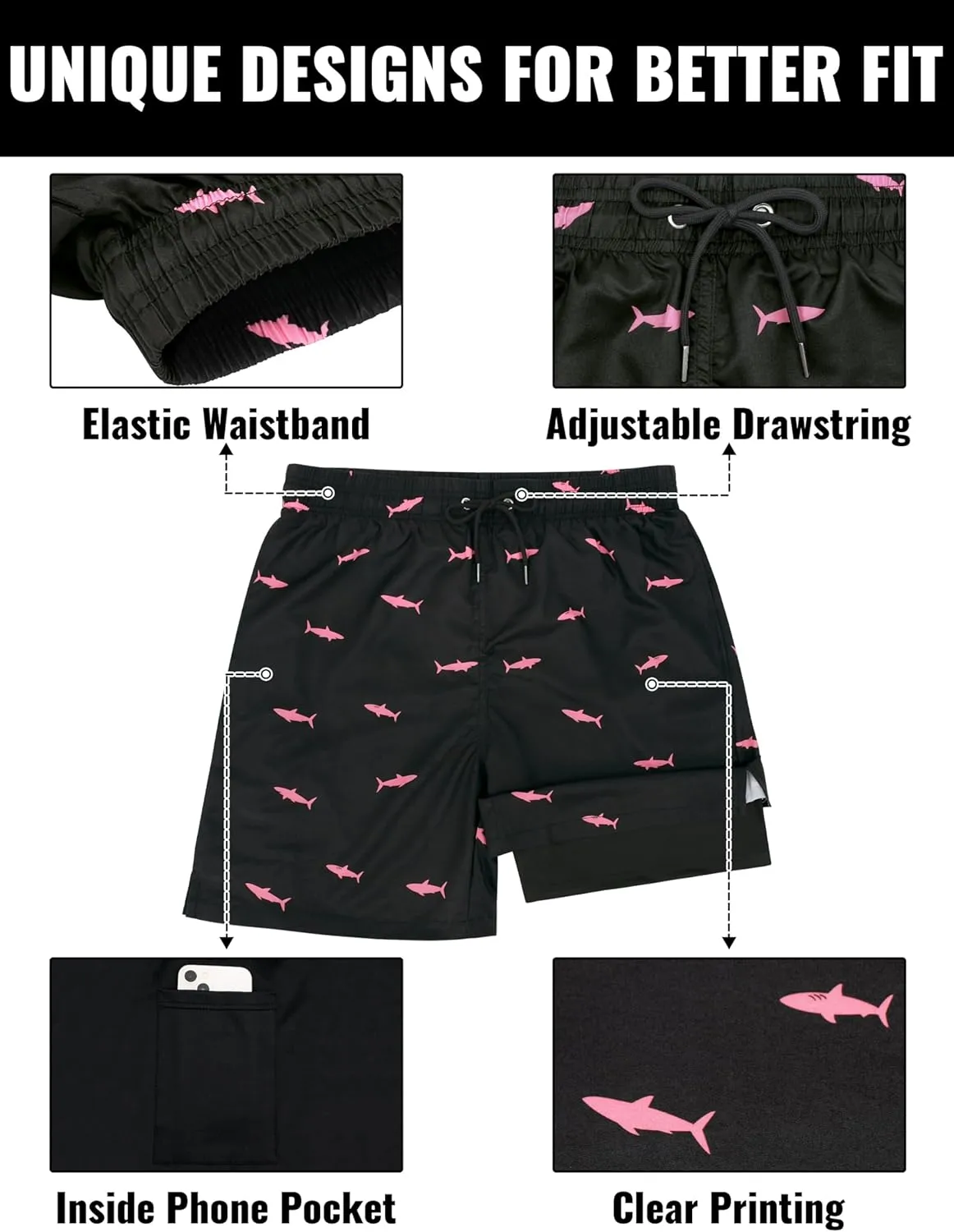 Mens Swim Trunks with Compression Liner Mens Bathing Suit 7 Inch Inseam Quick Dry Mens Board Shorts Men's Swimwear Men