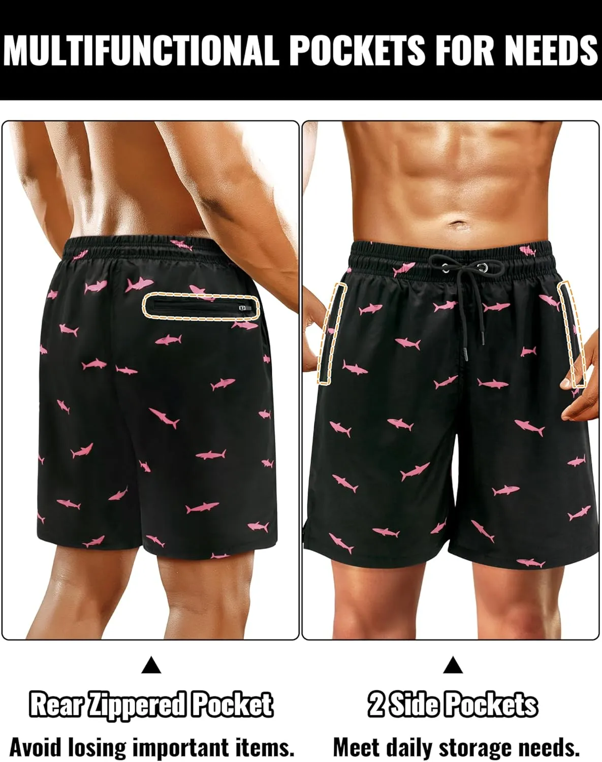 Mens Swim Trunks with Compression Liner Mens Bathing Suit 7 Inch Inseam Quick Dry Mens Board Shorts Men's Swimwear Men