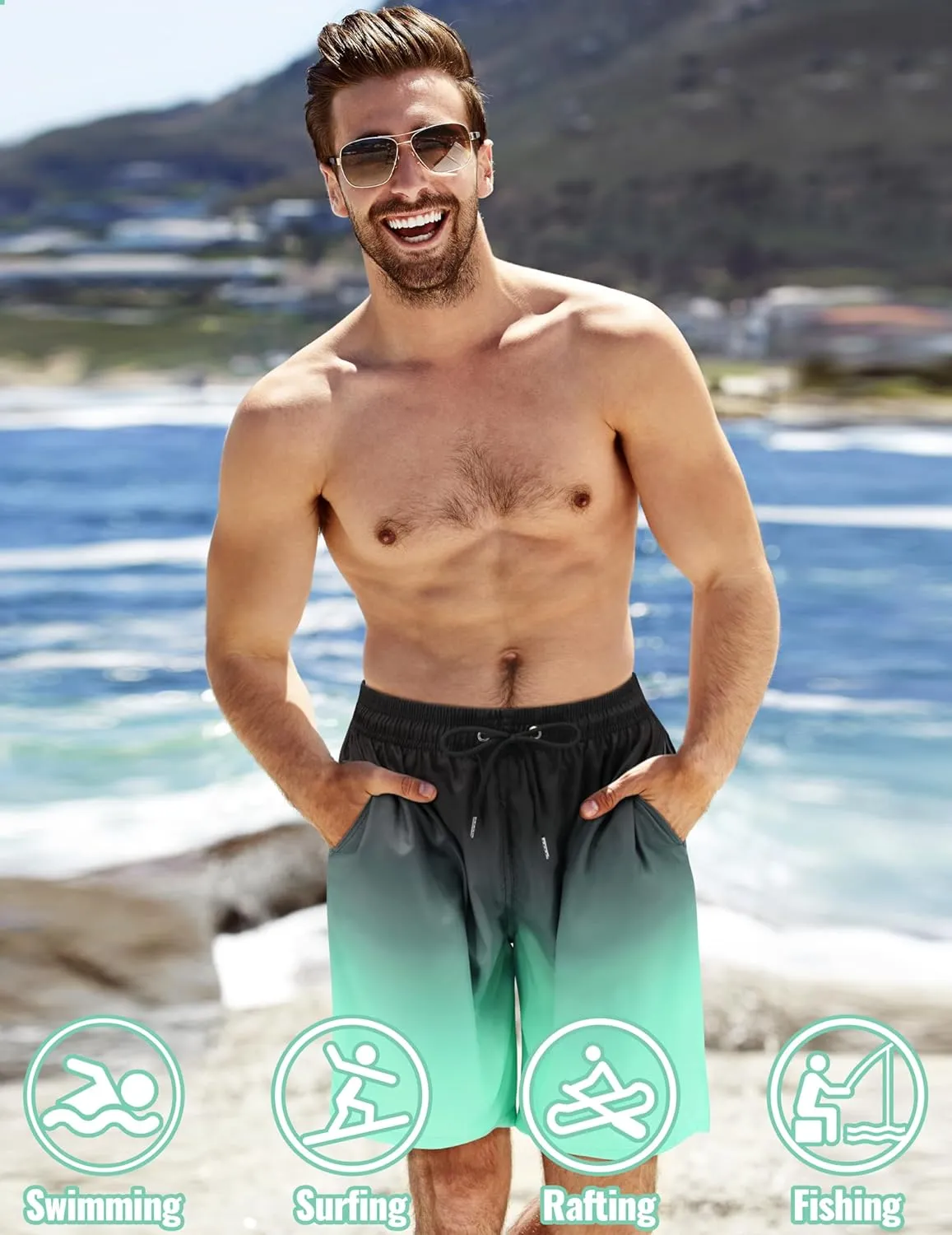 Mens Swim Trunks with Compression Liner Mens Bathing Suit 7 Inch Inseam Quick Dry Mens Board Shorts Men's Swimwear Men