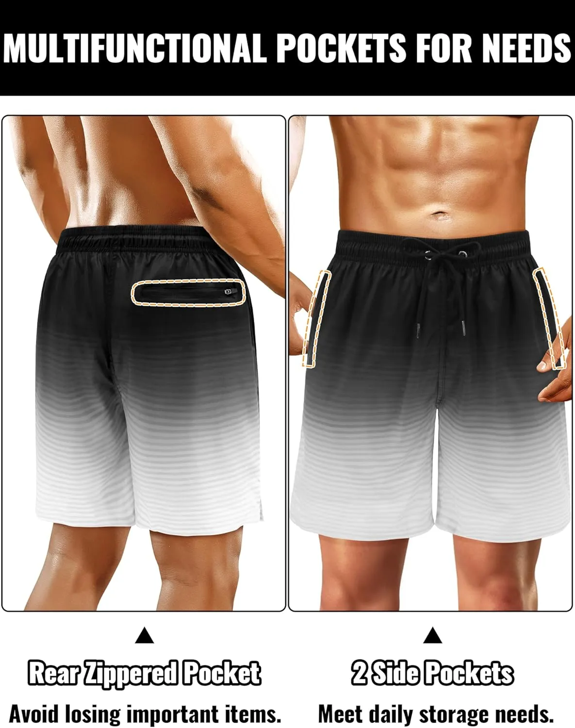 Mens Swim Trunks with Compression Liner Mens Bathing Suit 7 Inch Inseam Quick Dry Mens Board Shorts Men's Swimwear Men
