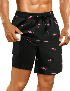 Mens Swim Trunks with Compression Liner Mens Bathing Suit 7 Inch Inseam Quick Dry Mens Board Shorts Men's Swimwear Men