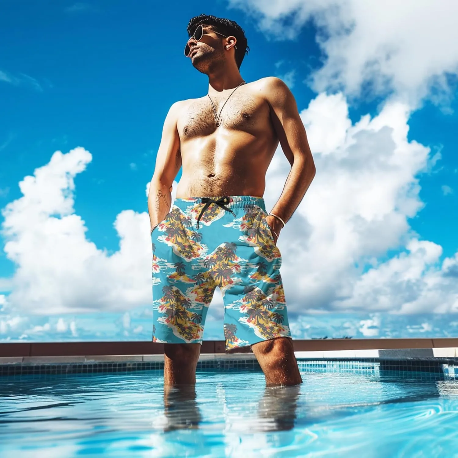 Mens Swim Trunks with Compression Liner Quick Dry Zipper Pocket Bathing