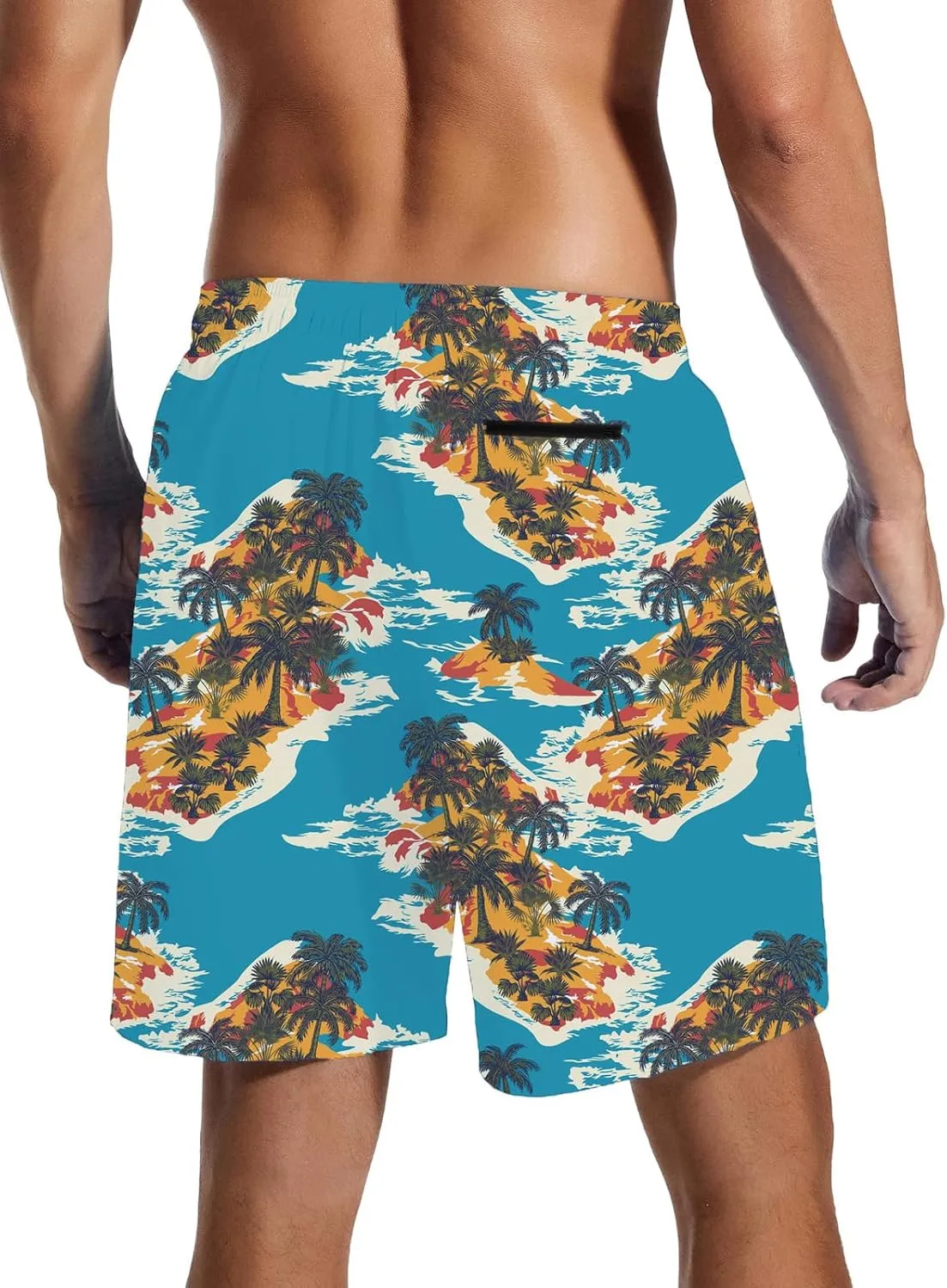 Mens Swim Trunks with Compression Liner Quick Dry Zipper Pocket Bathing