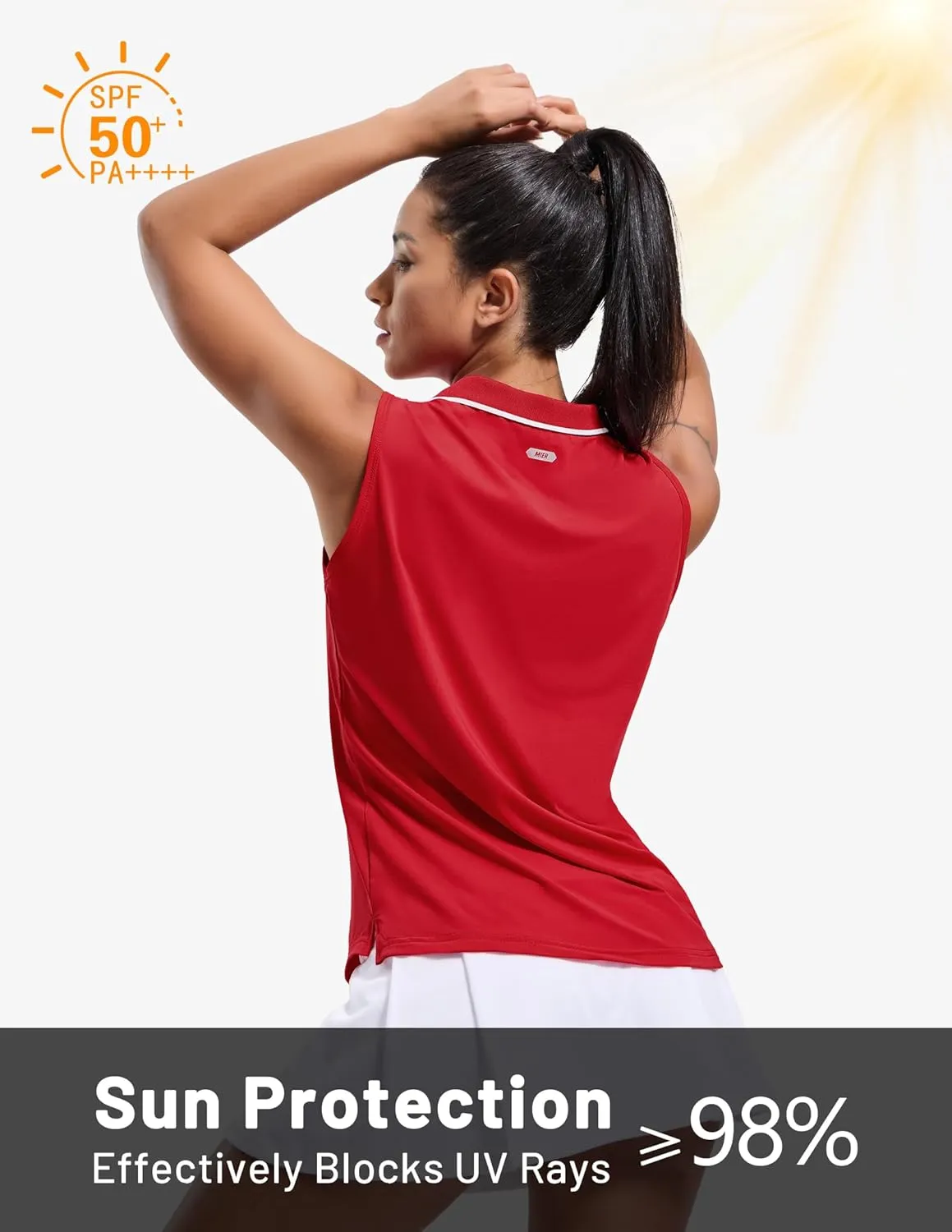 MIER Women's Sleeveless Golf Polo Shirts Dry Fit Collared Tank Tops V Neck Ribbed Athletic Tennis Shirt, Moisture Wicking