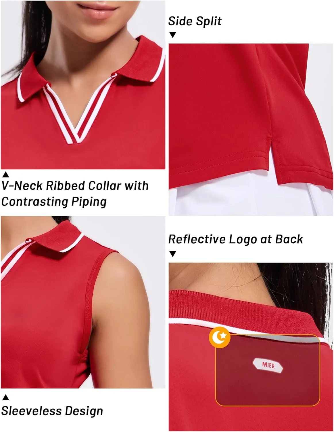 MIER Women's Sleeveless Golf Polo Shirts Dry Fit Collared Tank Tops V Neck Ribbed Athletic Tennis Shirt, Moisture Wicking