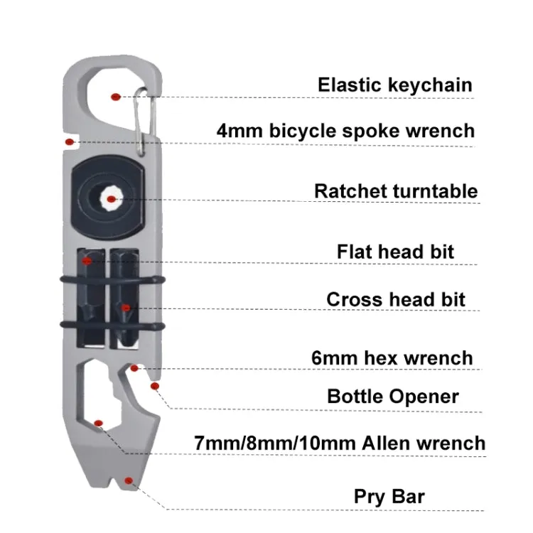 Multifunctional Outdoor Survival and Self-defense Ratchet Crowbar Tool EDC Bottle Opener(Silver)