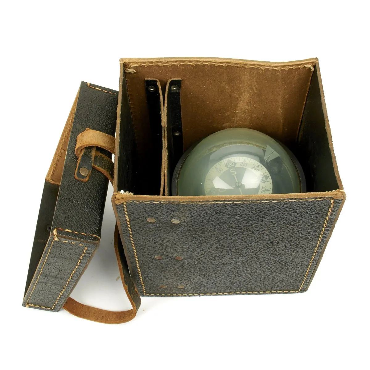 Original German WWII Luftwaffe Junkers Aircraft Compass Orterkompass Lkf 5b in Leather Case - Dated 1938