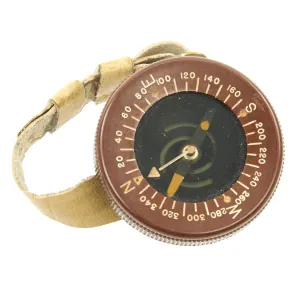 Original U.S. WWII Paratrooper Intact Liquid Filled Wrist Compass by Taylor with Wrist Band