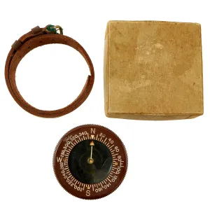 Original U.S. WWII Unissued Paratrooper Liquid Filled Wrist Compass by Taylor with Leather Wrist Band and Original Box
