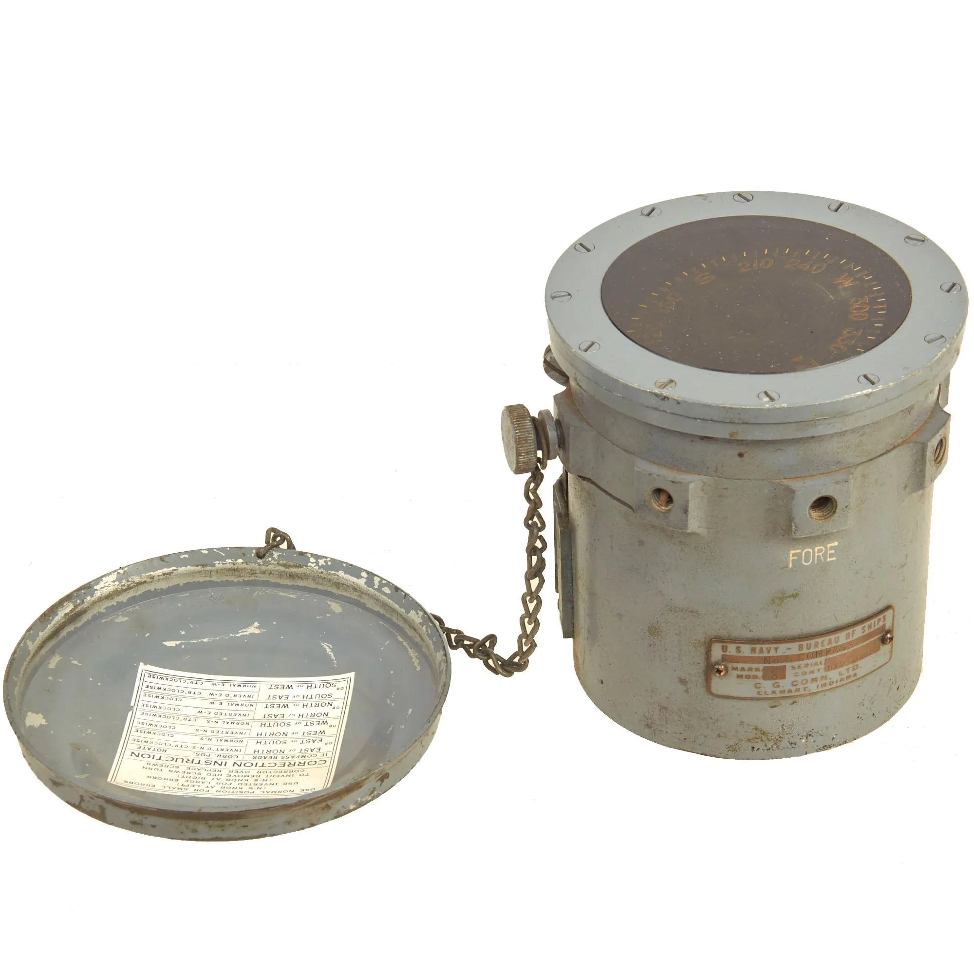 Original U.S. WWII US Navy Bureau of Ships No. 5 Compass by C.G. Conn. Ltd