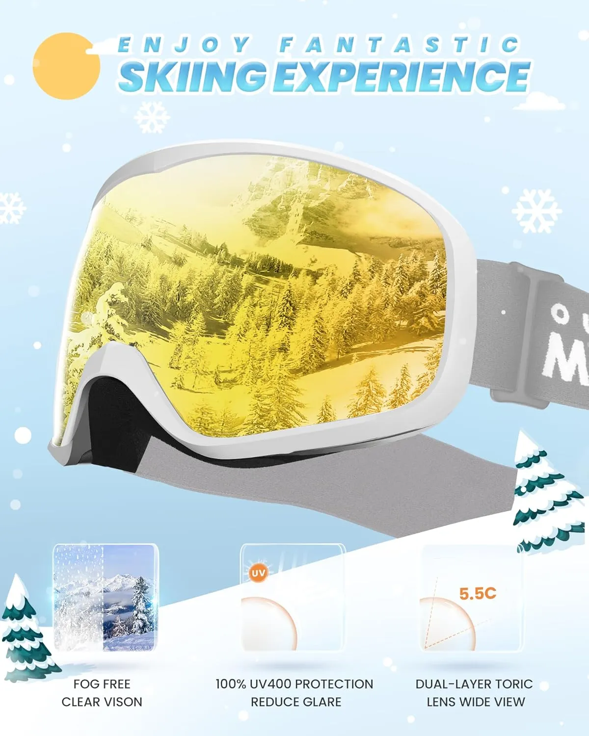 OutdoorMaster Owl Kids Ski Goggles OTG Anti-Fog Snowboard Goggles with 100% UV Protection