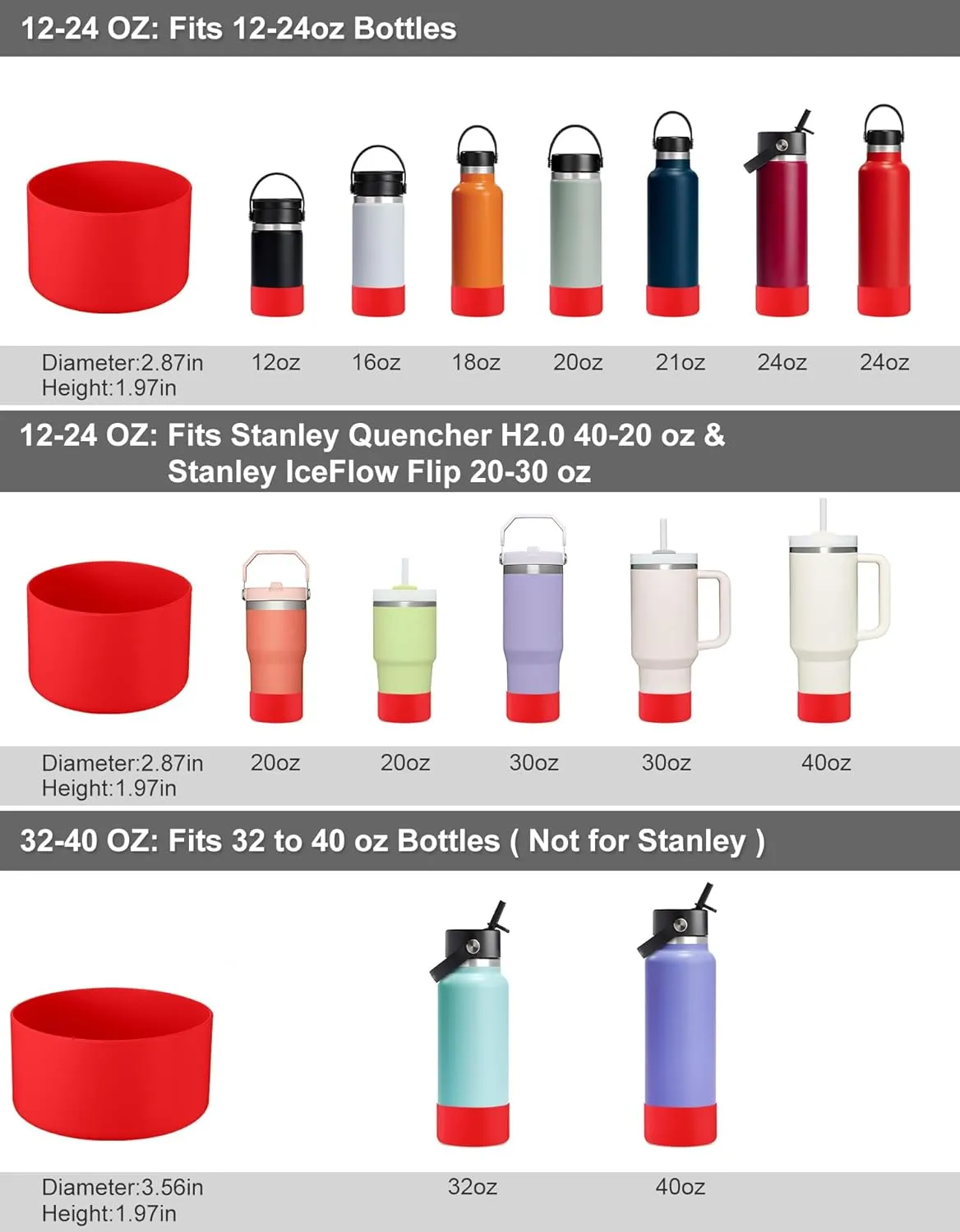 Protective Boot for Hydroflask Water Bottle 12oz - 40oz, BPA Free Bottom Silicone Sleeve Cover, Compatible with All Water Bottles with Bottom Width of 2.87-3.56in