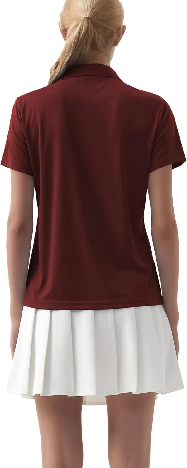 QBK Women's Golf Polo Shirt UPF 50  Dry Fit Collared V-Neck Short Sleeve Tennis Top