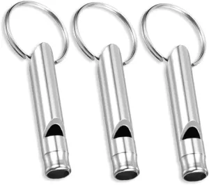 Set of 3 Extra Loud Whistles for Camping Hiking Hunting Outdoors Sports and Emergency Situations, Sturdy but Light Aluminium Key Chain Signals