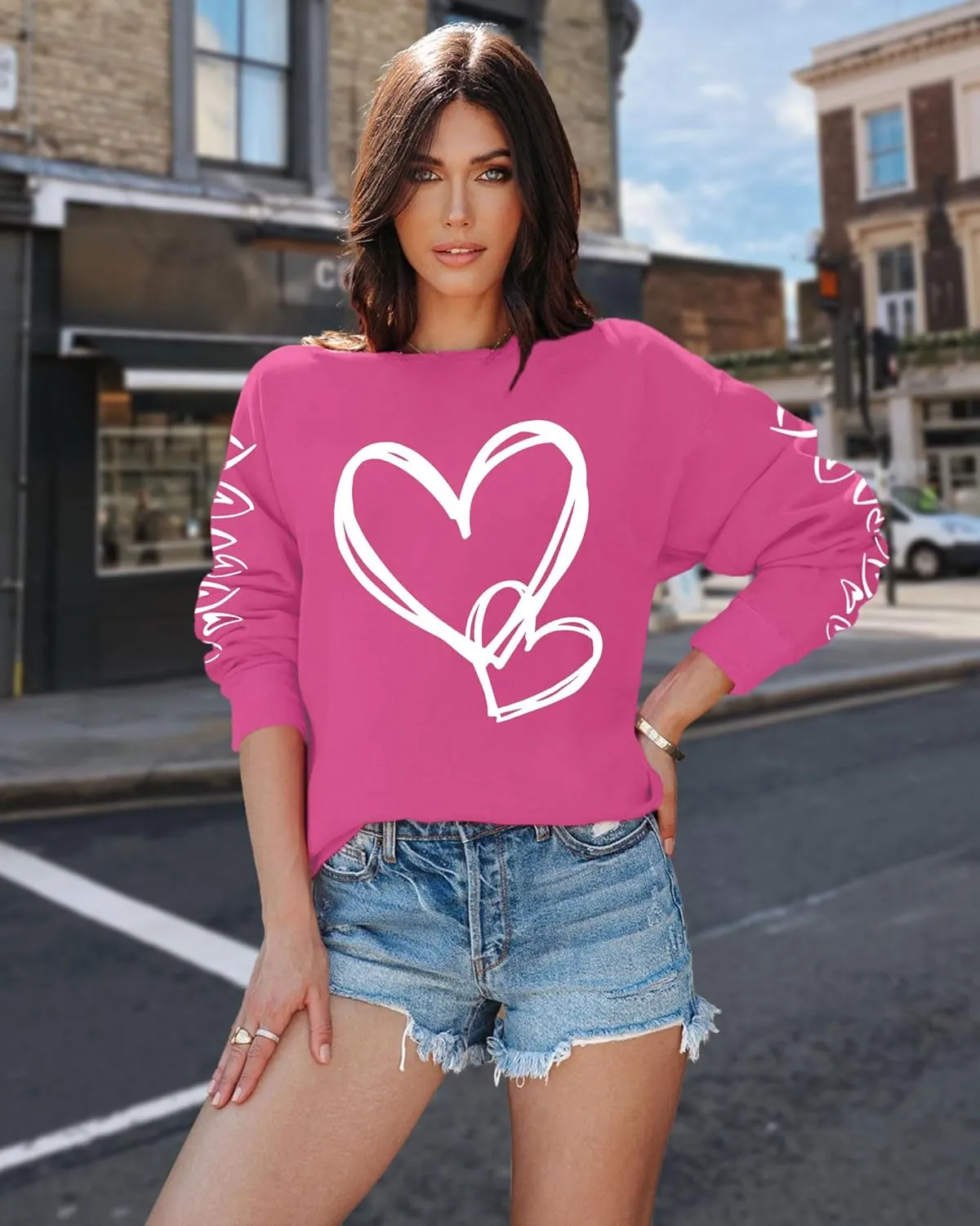 Valentines Shirts Women Valentine Crewneck Sweatshirts Love Heart Sweatshirt Valentine's Long Sleeve Tops