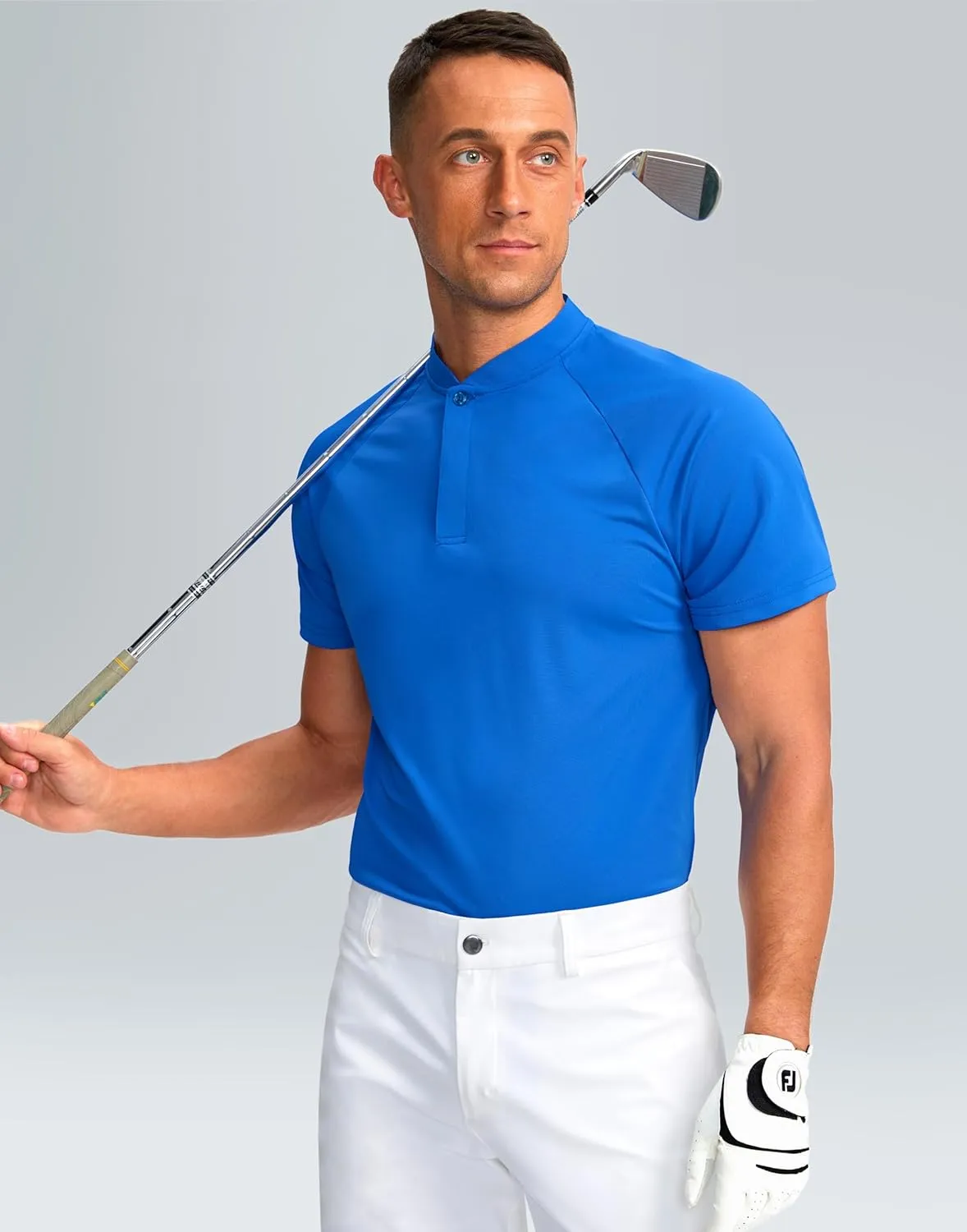 Viodia Mens Golf Shirts Henley Collarless Quick Dry Summer Shirt Casual Short Sleeve Moisture Wicking Polo T Shirts
