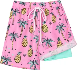 Youth Boys Swim Trunks with Compression Liner Swim Shorts Quick Dry Swimming Trunks Teen Kids Swimsuit Board Shorts