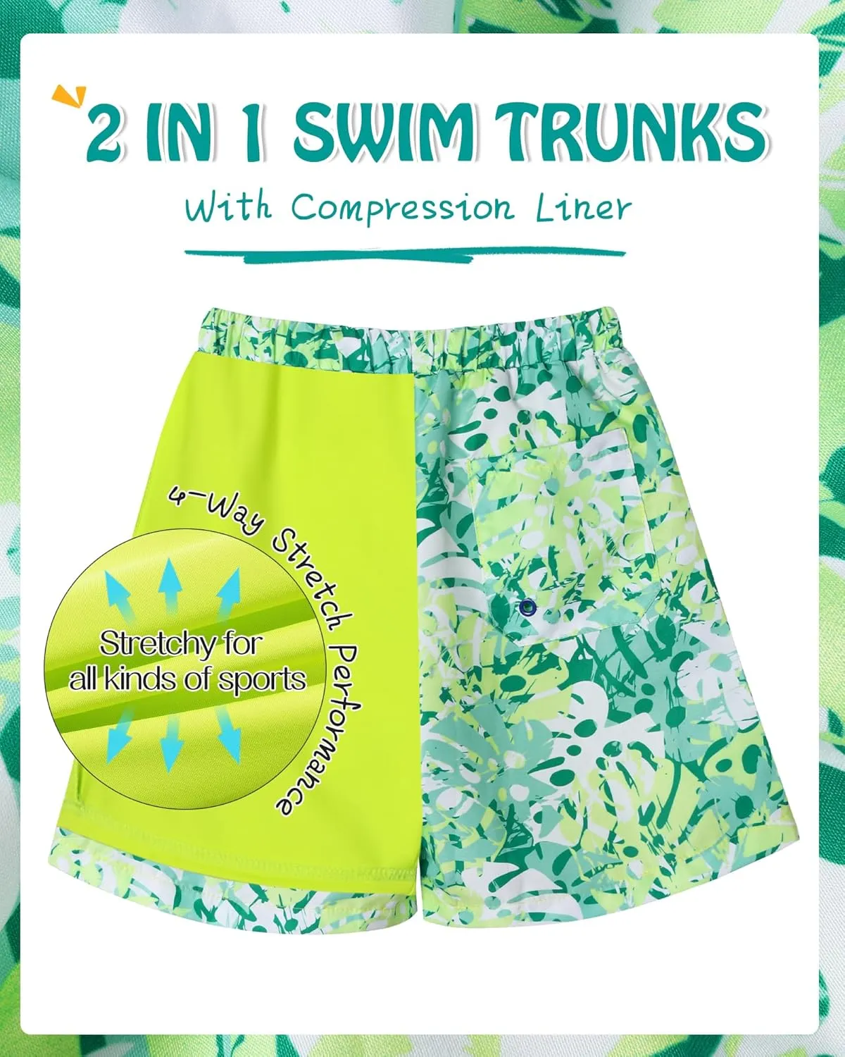 Youth Boys Swim Trunks with Compression Liner Swim Shorts Quick Dry Swimming Trunks Teen Kids Swimsuit Board Shorts