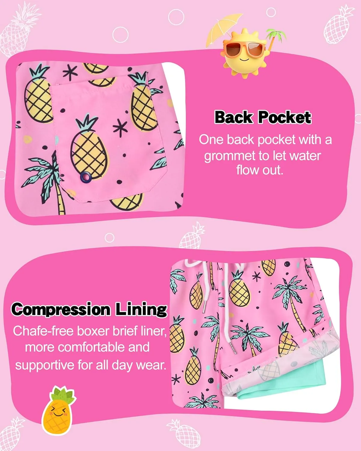 Youth Boys Swim Trunks with Compression Liner Swim Shorts Quick Dry Swimming Trunks Teen Kids Swimsuit Board Shorts