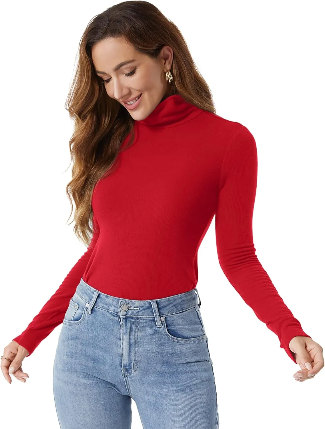 Zengjo Womens Turtleneck Long Sleeve Tops Ribbed Thermal Shirts Soft Baselayer