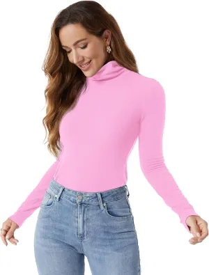 Zengjo Womens Turtleneck Long Sleeve Tops Ribbed Thermal Shirts Soft Baselayer