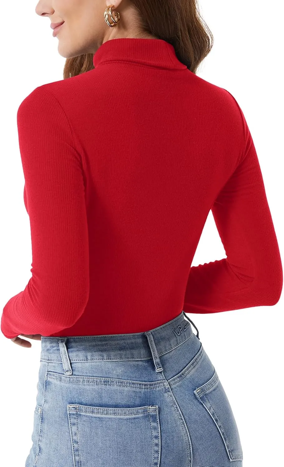 Zengjo Womens Turtleneck Long Sleeve Tops Ribbed Thermal Shirts Soft Baselayer