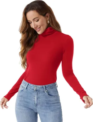 Zengjo Womens Turtleneck Long Sleeve Tops Ribbed Thermal Shirts Soft Baselayer